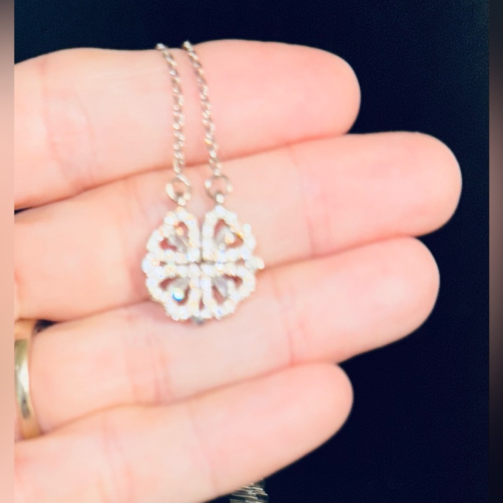 Cubic Zirconia- Silver Pendant Necklace With two ways